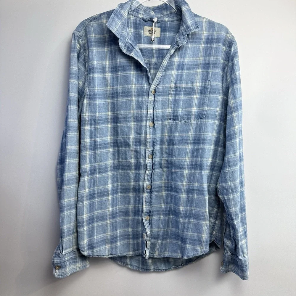 Marine Layer Blue Plaid Casual Button Down Shirt - Picture 2 of 10